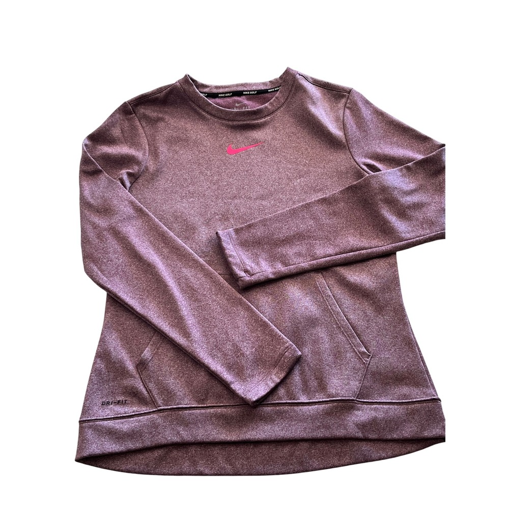 Nike Golf Dri-FIT Women Heathered Burgundy Pullover Sweatshirt Pink Swoosh Small